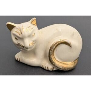 HLC Homer Laughlin Fiesta Harlequin Maverick Cat Figurine White & Gold 2.5"